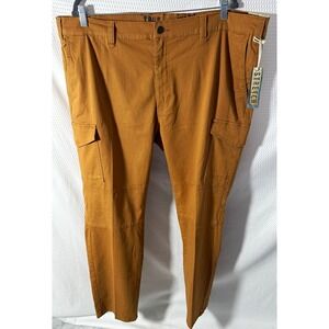 True Nation Men's Brown Cargo Pants Athletic Fit Stretch Twill Flat Front 46